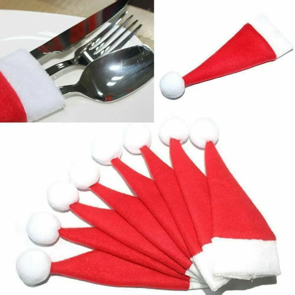 20Pcs Mini Christmas Hat Tableware Knife Fork Set Bag