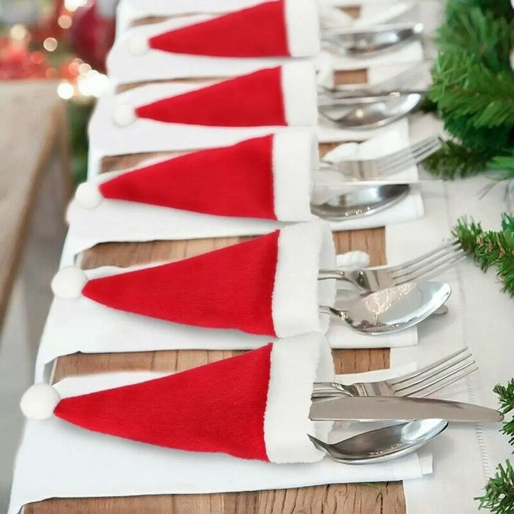 20Pcs Mini Christmas Hat Tableware Knife Fork Set Bag