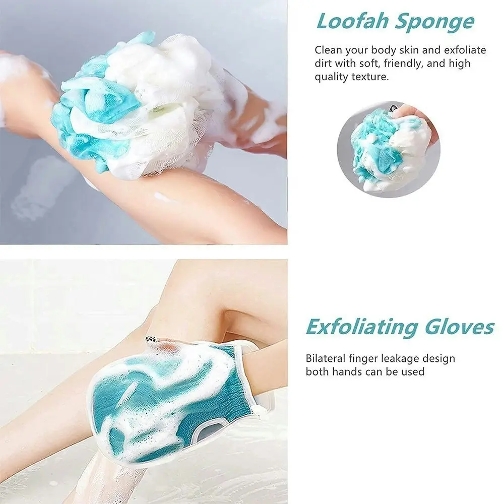 3pcs Bath Sponge Set Exfoliating Back Scrubber Exfoliating Glove Bath Sponge Set