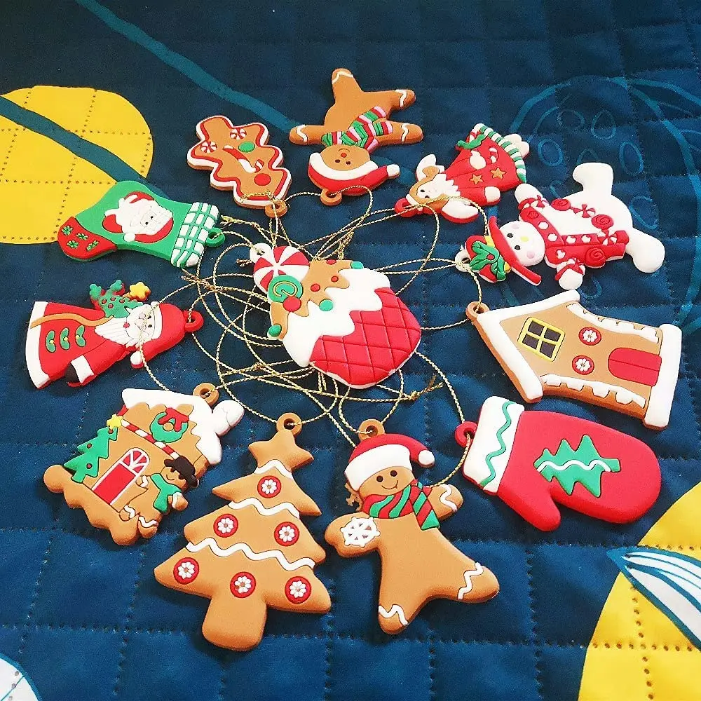 12Pcs Gingerbread Man Hanging Ornaments,Christmas Tree Decoration Pendant