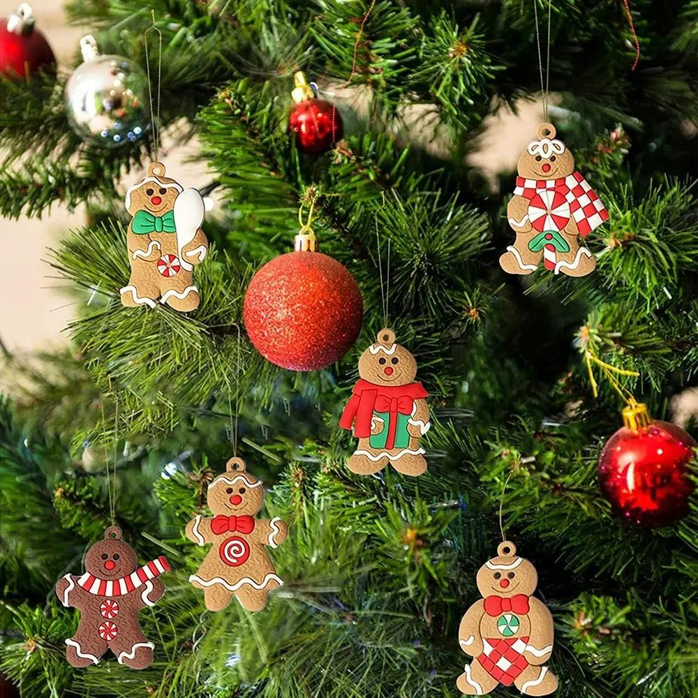 12pcs Gingerbread Man Ornaments for Christmas Tree Hanging Decorations