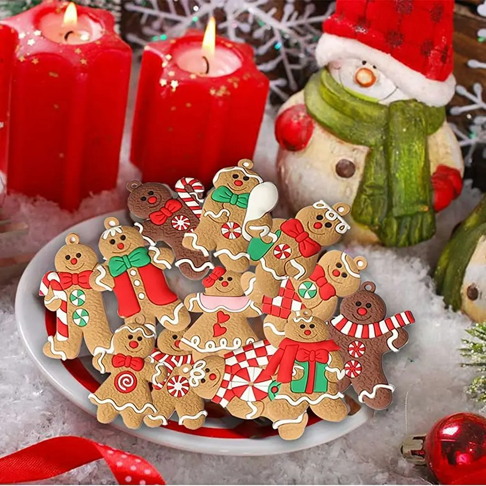 12pcs Gingerbread Man Ornaments for Christmas Tree Hanging Decorations