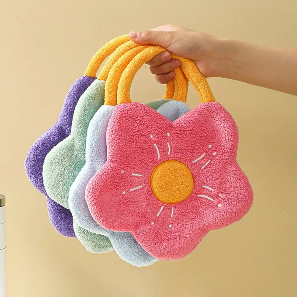 4Pcs Coral Velvet Flower Hand Towel Kitchen Bathroom Absorbent Towel