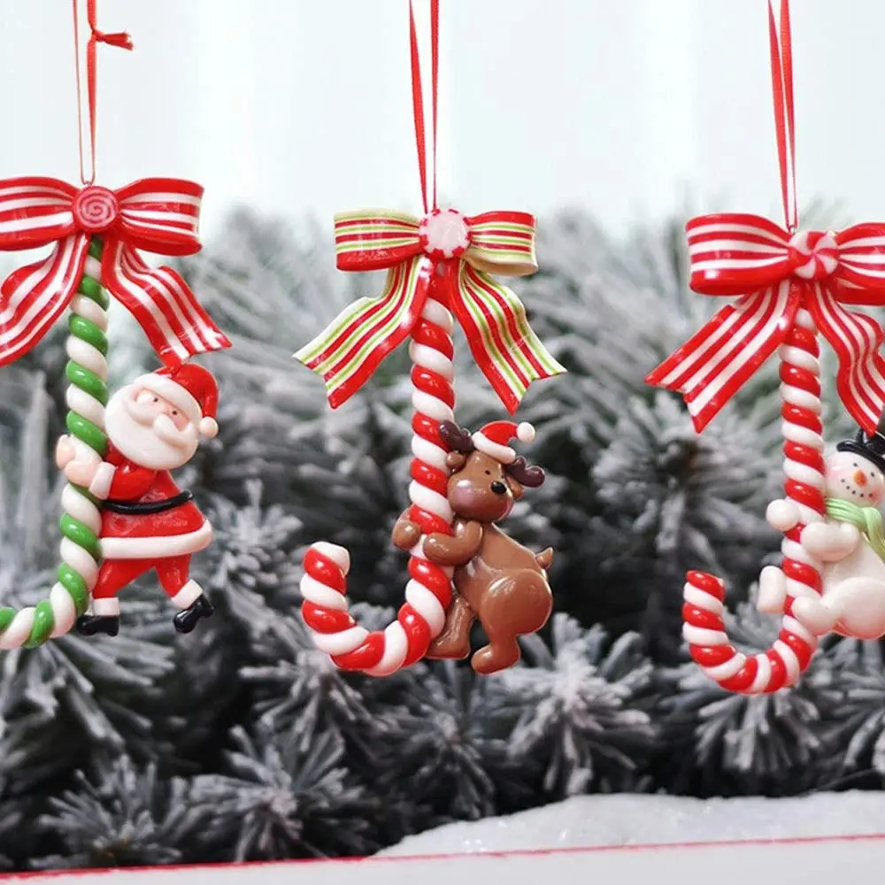 3Pcs Christmas Candy Canes Ornament Snowman Elk Santa Claus Tree Hanging Pendant