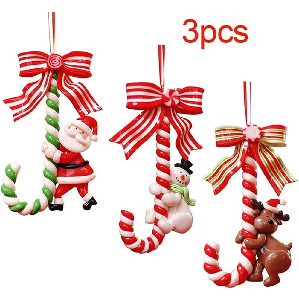 3Pcs Christmas Candy Canes Ornament Snowman Elk Santa Claus Tree Hanging Pendant