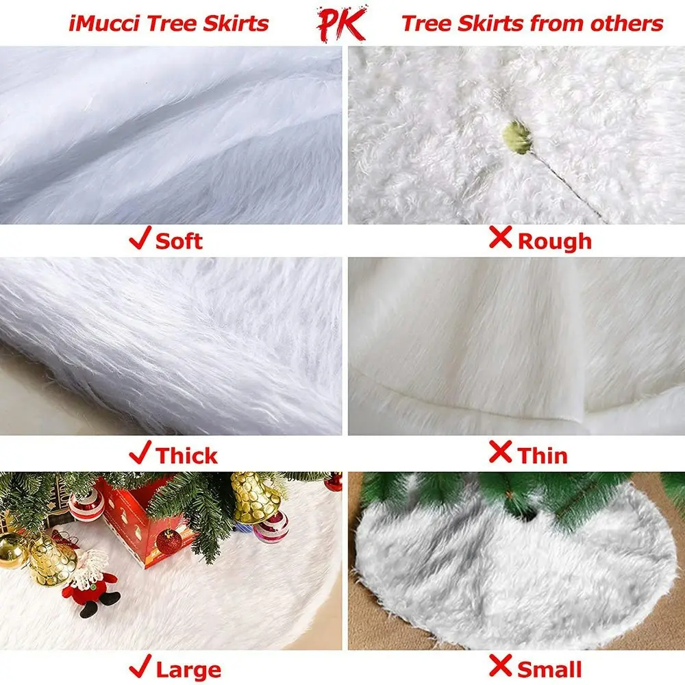 Christmas Tree Skirt Snowy White Plush Velvet Holiday Party Decoration