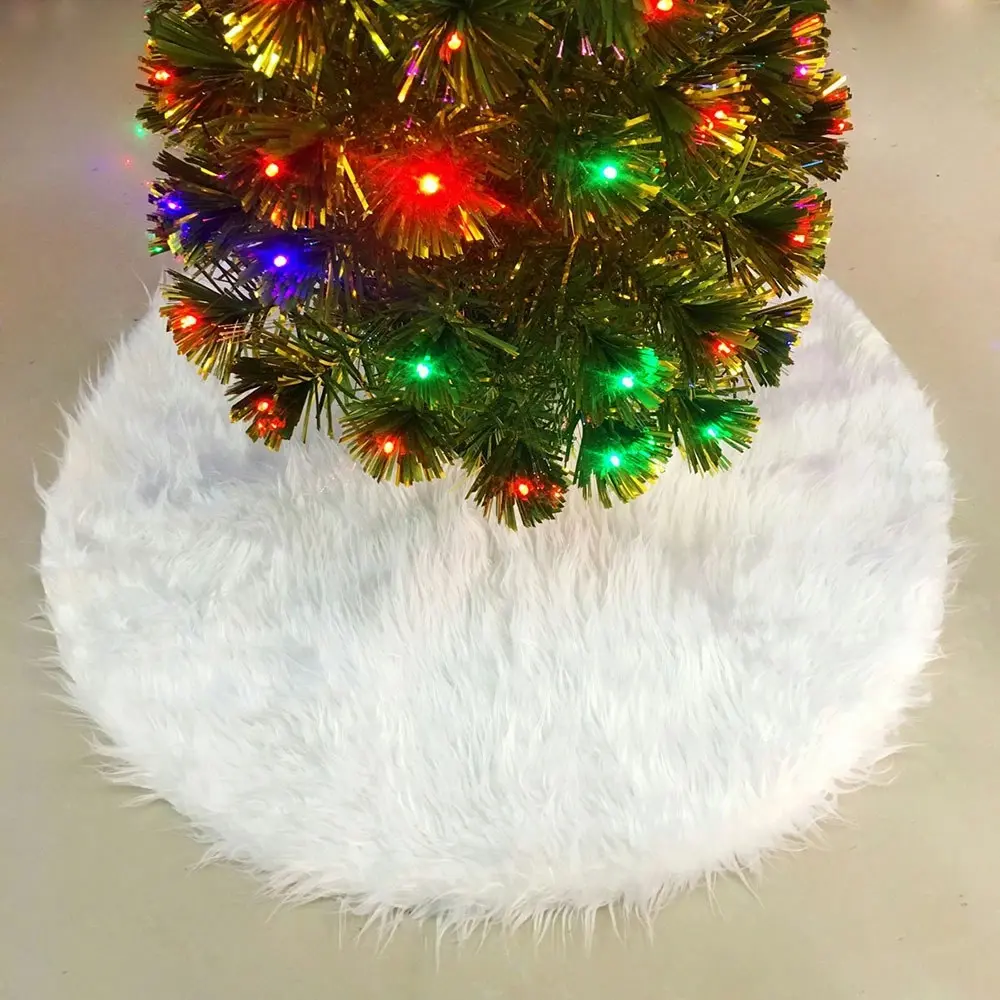 Christmas Tree Skirt Snowy White Plush Velvet Holiday Party Decoration