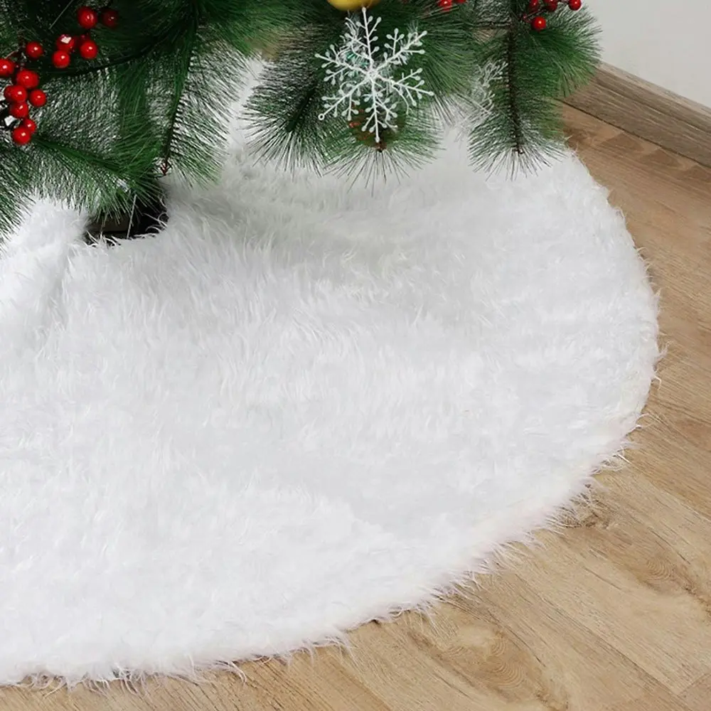 Christmas Tree Skirt Snowy White Plush Velvet Holiday Party Decoration