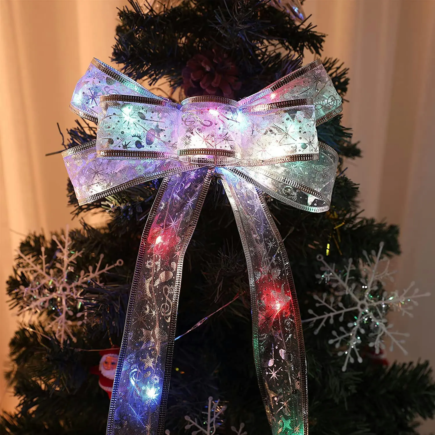 5M Christmas Decoration LED Ribbon Lights DIY Lace Bows String Lights Xms tree Decor