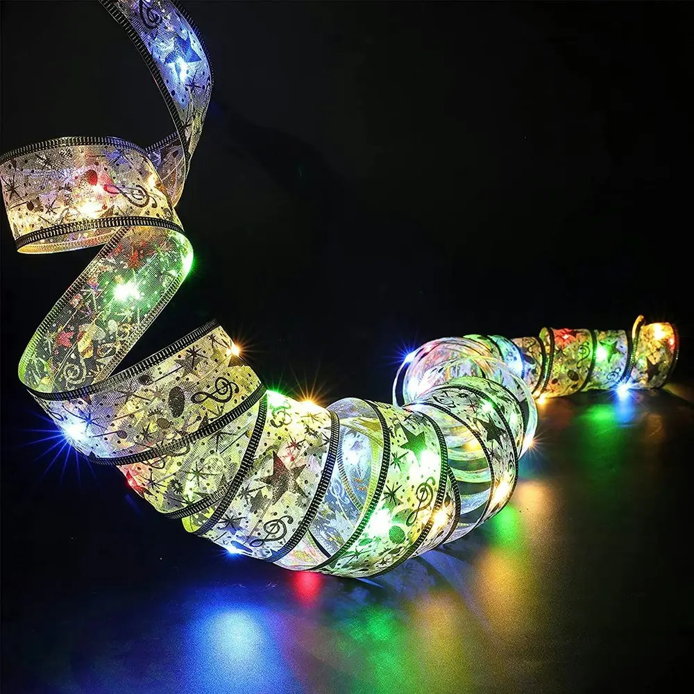 5M Christmas Decoration LED Ribbon Lights DIY Lace Bows String Lights Xms tree Decor