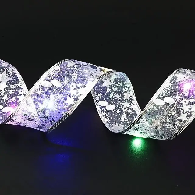 5M Christmas Decoration LED Ribbon Lights DIY Lace Bows String Lights Xms tree Decor