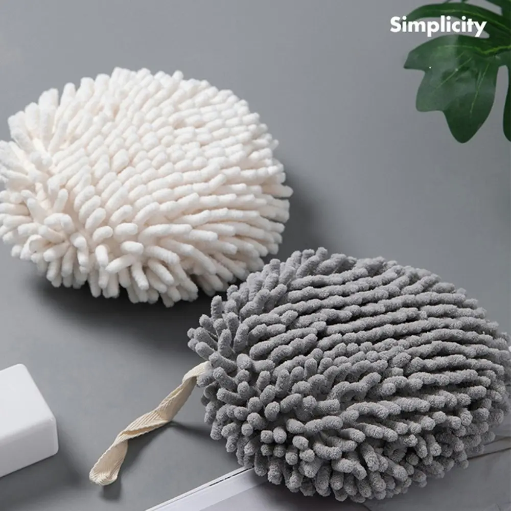 2Pcs Chenille hand towel kitchen bathroom absorbent towel-White+Gray