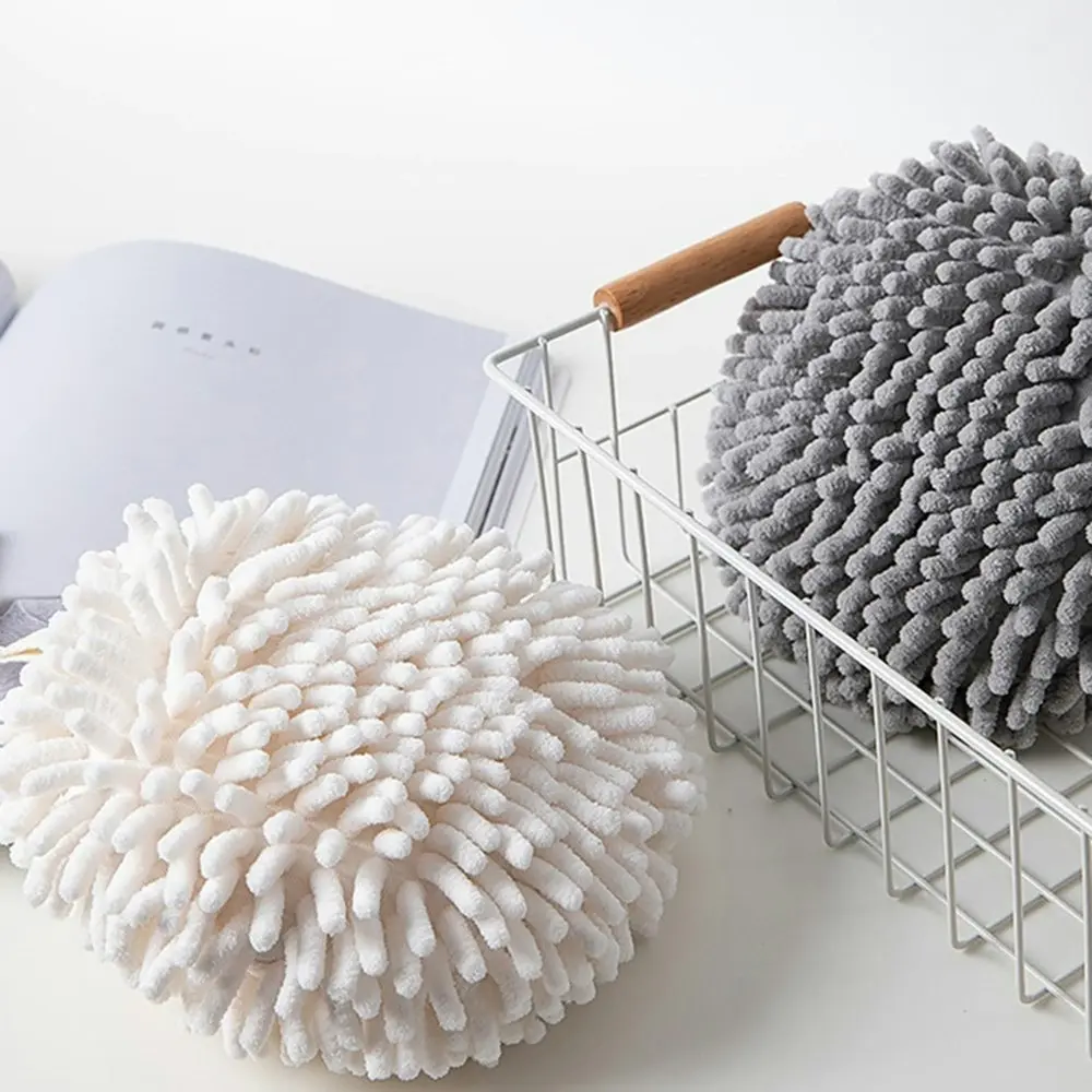 2Pcs Chenille hand towel kitchen bathroom absorbent towel-White+Gray