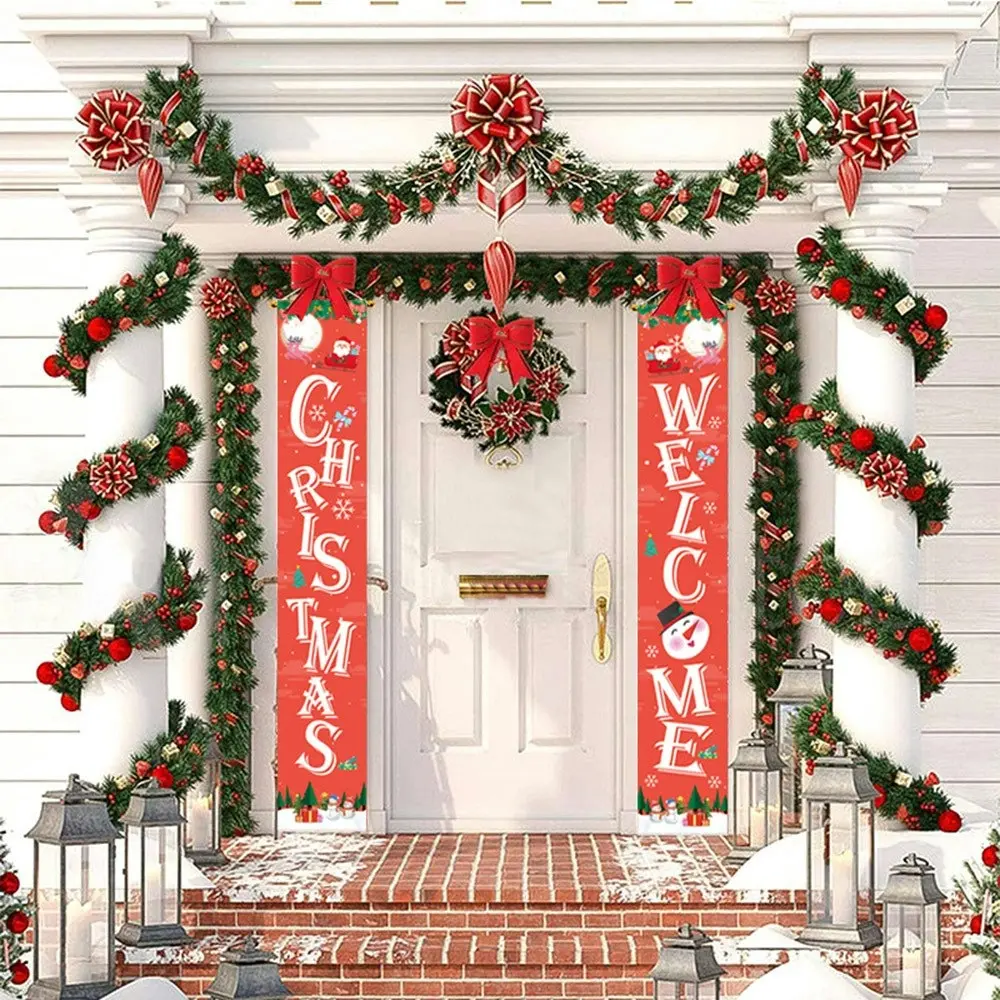 1 Pair Christmas Door Hanging Banners Christmas Welcome Banner Door Decorations