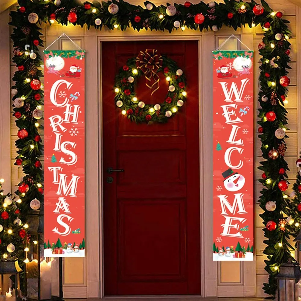 1 Pair Christmas Door Hanging Banners Christmas Welcome Banner Door Decorations