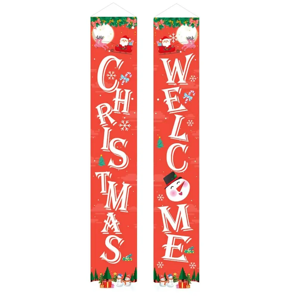 1 Pair Christmas Door Hanging Banners Christmas Welcome Banner Door Decorations