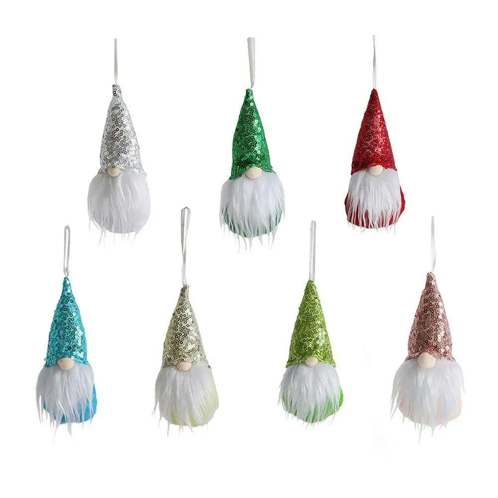 7-Pack Sequins Plush Santa Hanging Decorations Bling-Bling Gnome Ornaments