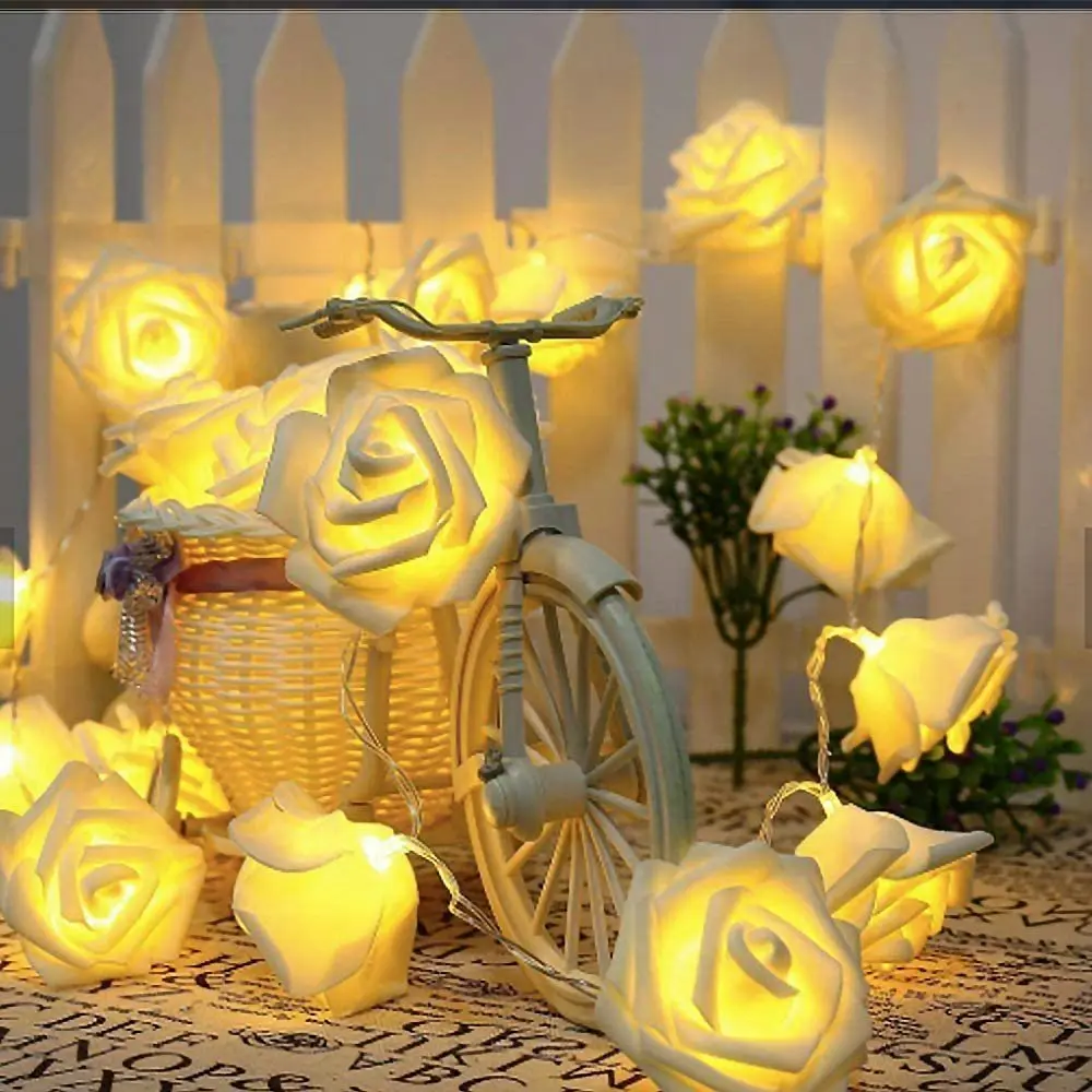 Rose Flower LED Fairy String Lights For Party Home Decoration-White