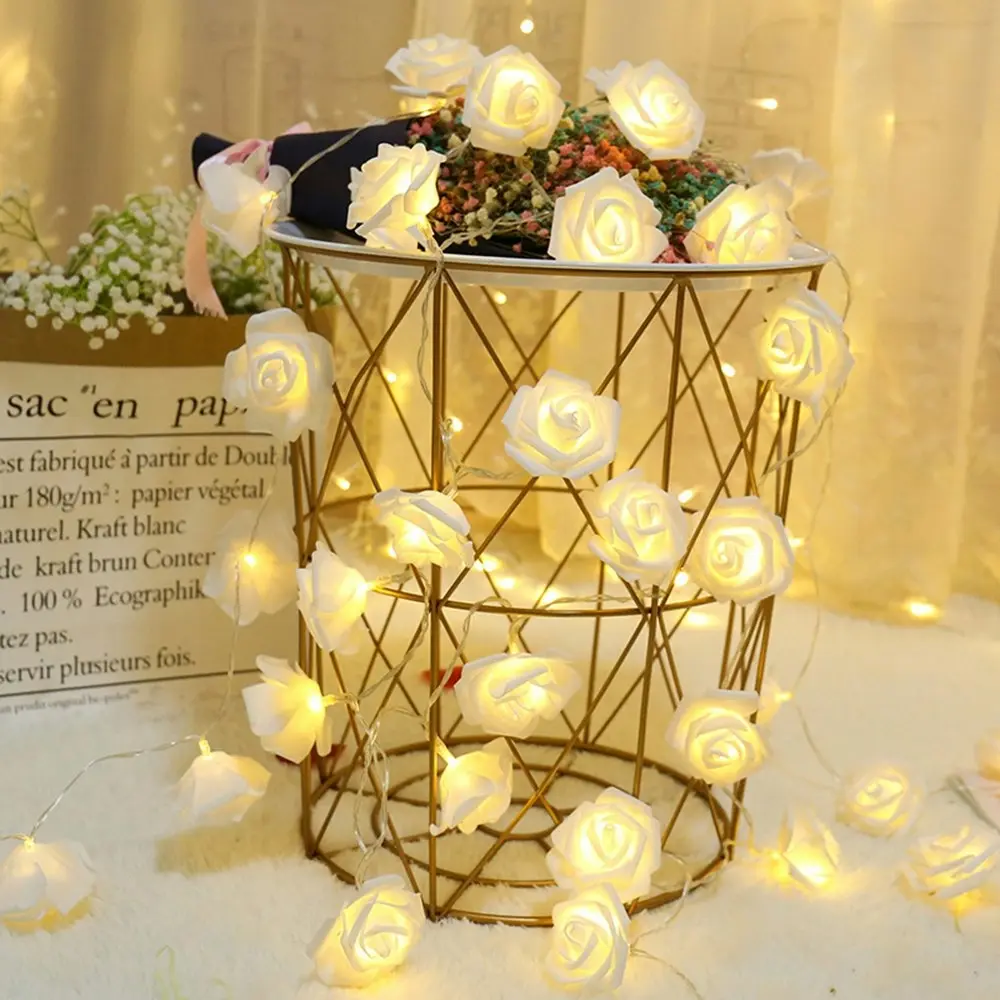 Rose Flower LED Fairy String Lights For Party Home Decoration-White