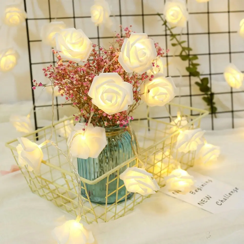 Rose Flower LED Fairy String Lights For Party Home Decoration-White