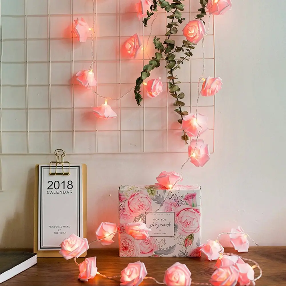 Rose Flower LED Fairy String Lights For Party Home Decoration-Pink