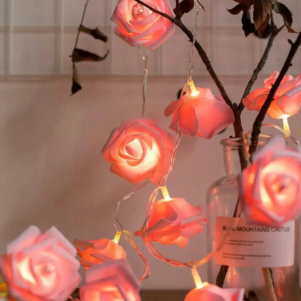 Rose Flower LED Fairy String Lights For Party Home Decoration-Pink