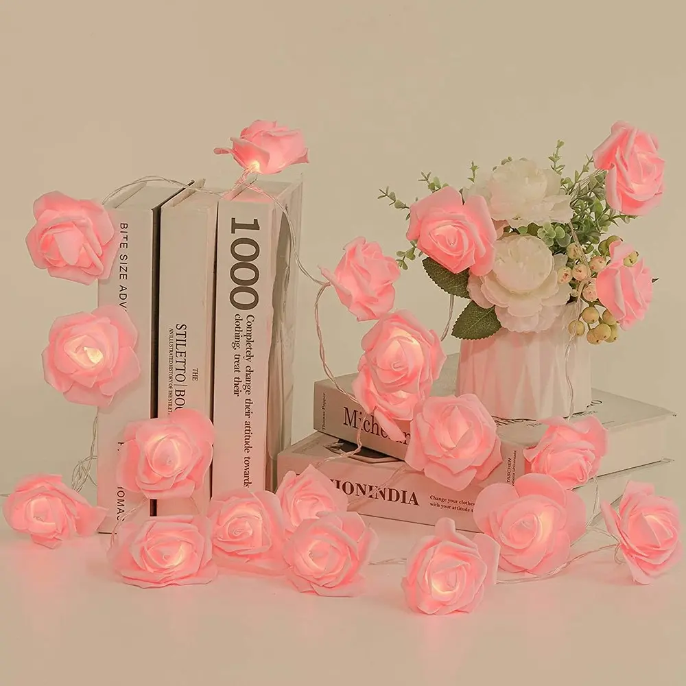 Rose Flower LED Fairy String Lights For Party Home Decoration-Pink