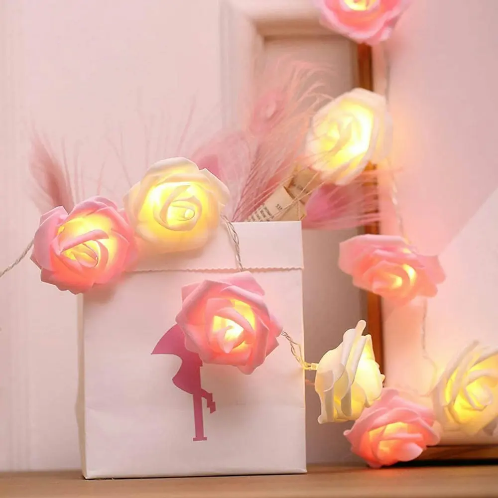 Rose Flower LED Fairy String Lights For Party Home Decoration-Pink&White