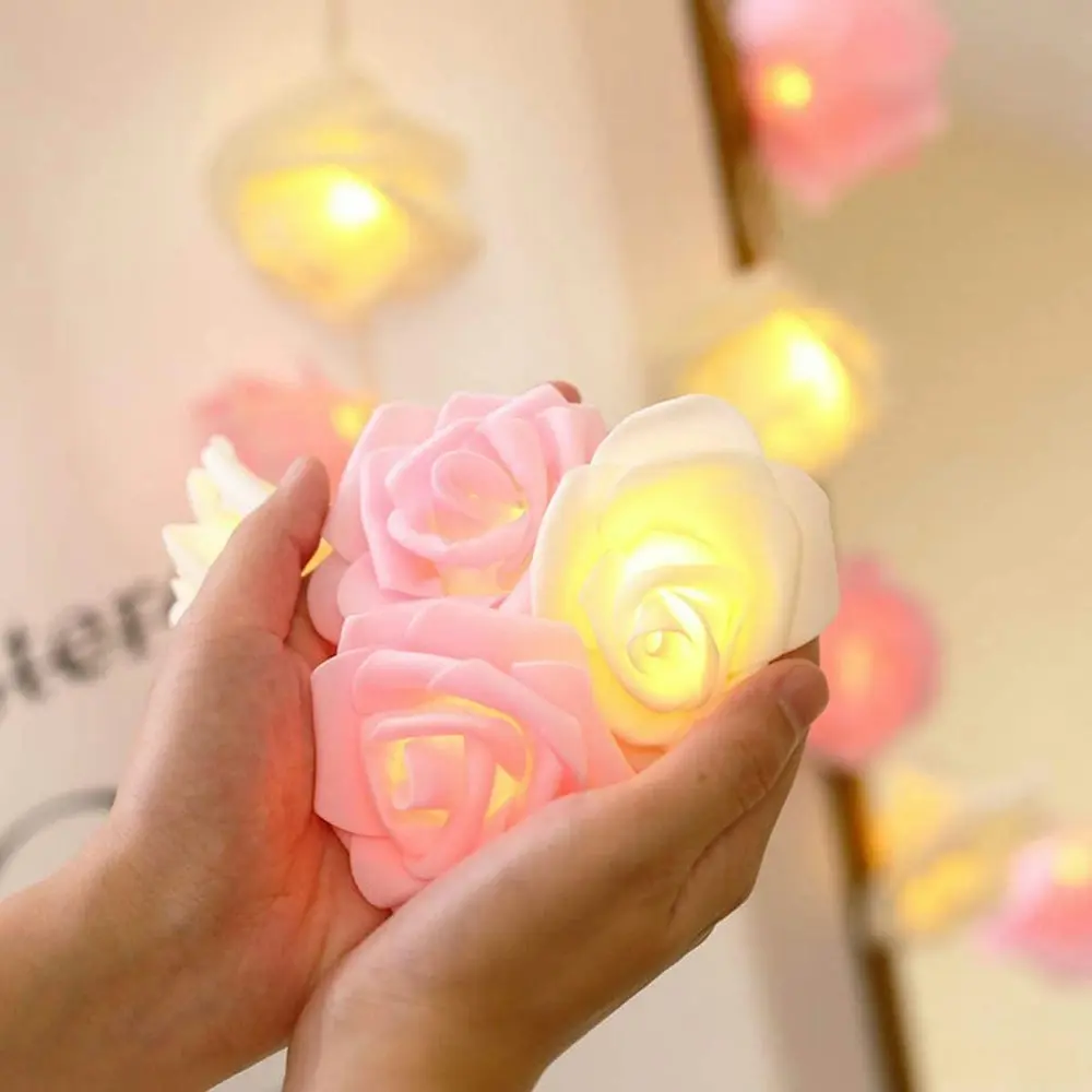 Rose Flower LED Fairy String Lights For Party Home Decoration-Pink&White