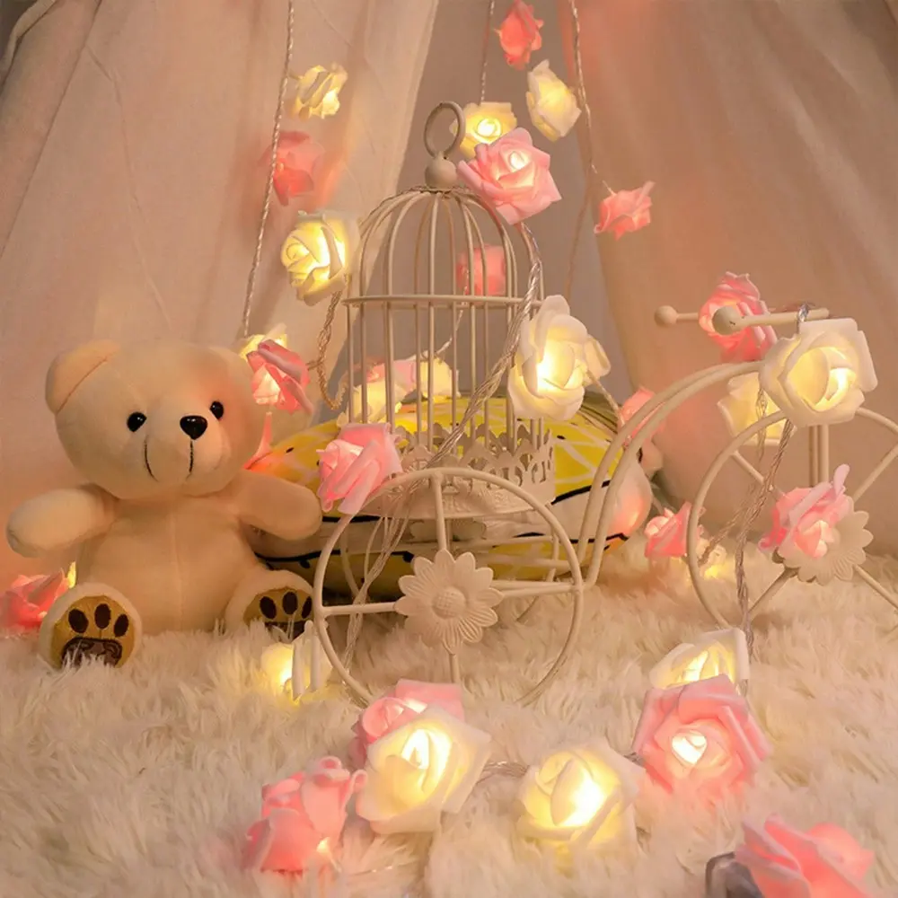 Rose Flower LED Fairy String Lights For Party Home Decoration-Pink&White