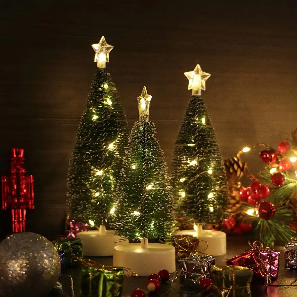 3Pcs Mini Christmas Tree with Led Light for Xmas Holiday Party Home Decorations