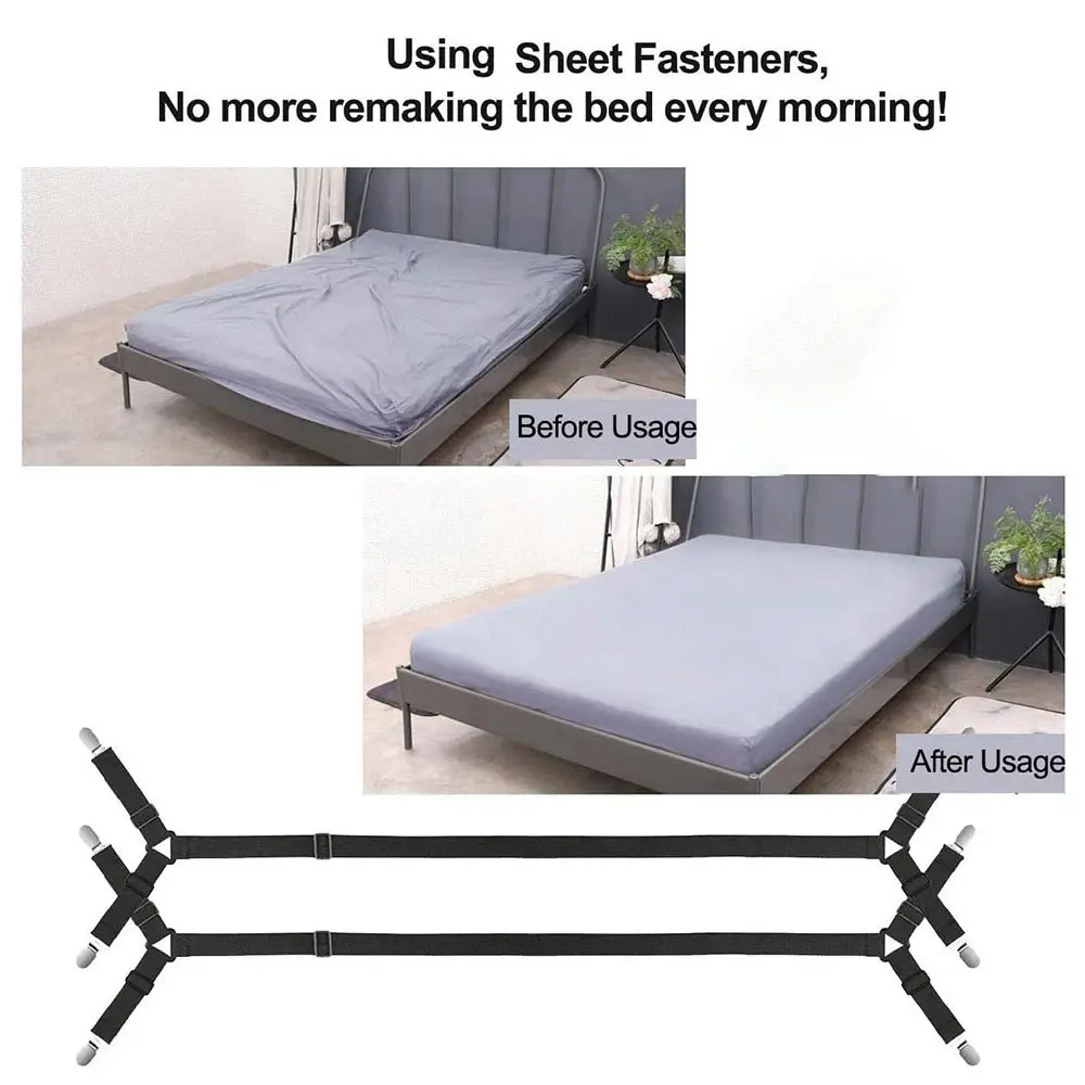 2Pcs Sheet Fasteners Straps Adjustable Crisscross Bed Sheets Holder Clips