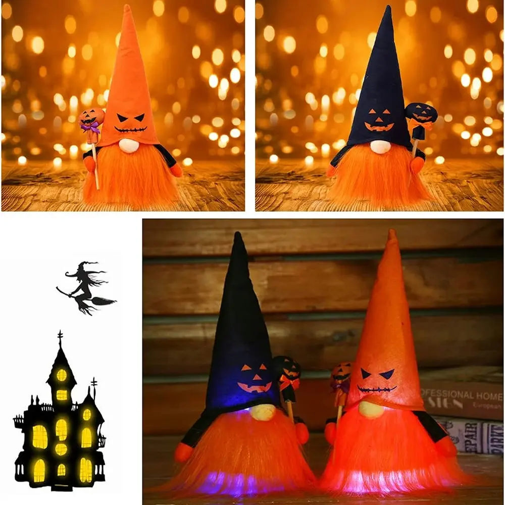 2 Pack Halloween Gradient Light Plush Faceless Dolls Decor With LED Lights