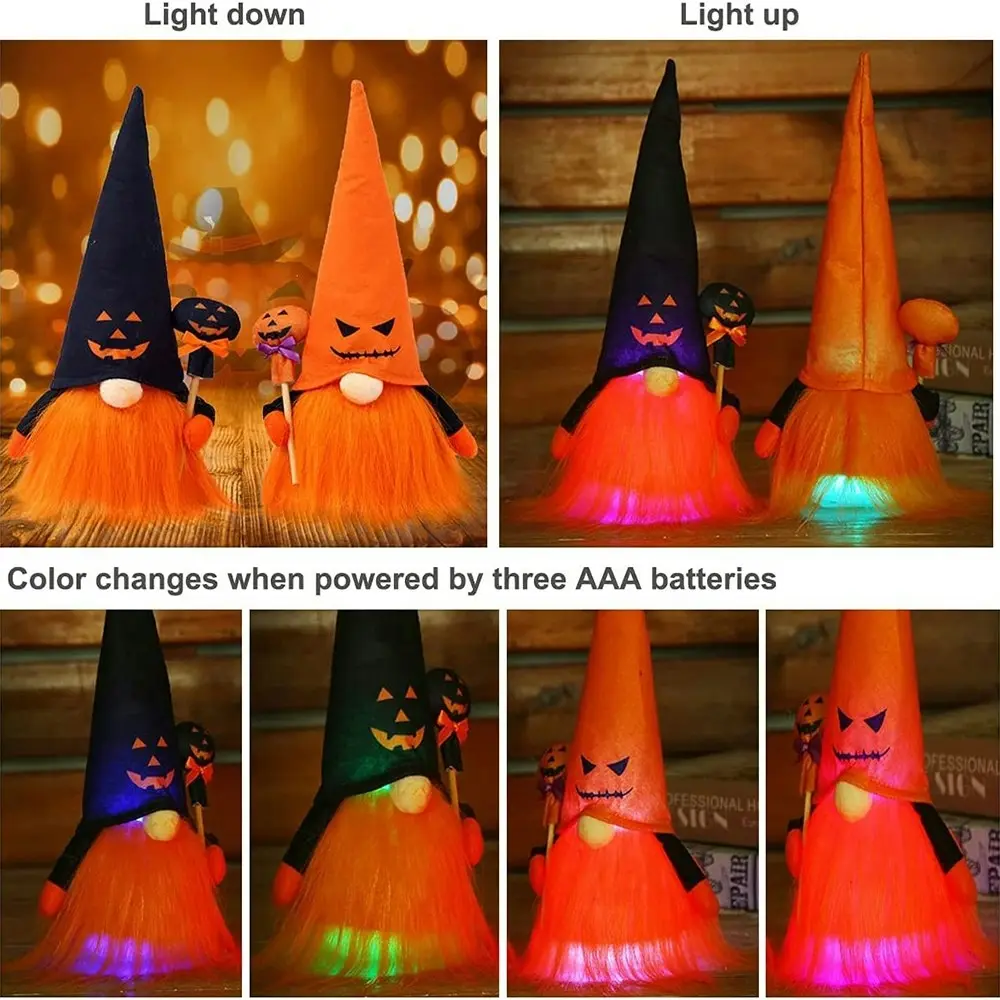 2 Pack Halloween Gradient Light Plush Faceless Dolls Decor With LED Lights