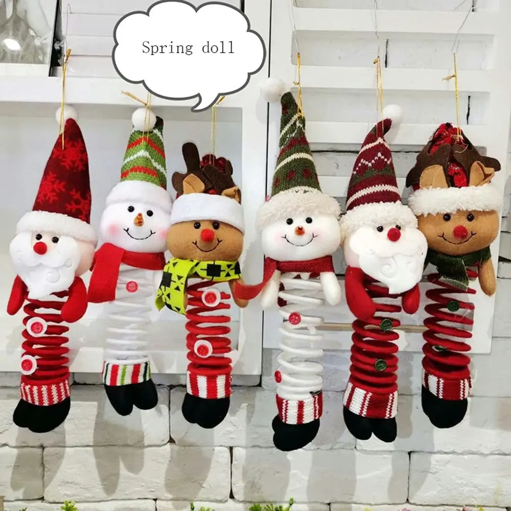 3Pcs Santa Claus Snowman Elk Pendant Swing Spring Foot Doll Children's Gift