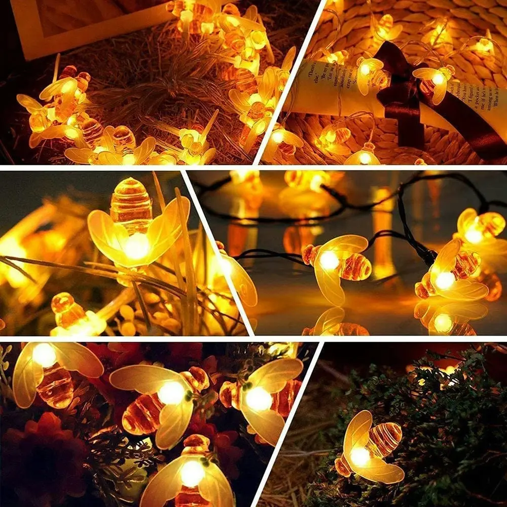 30-LED Honey Bee Outdoor Solar String LightsBee Decor Lights-Warm White