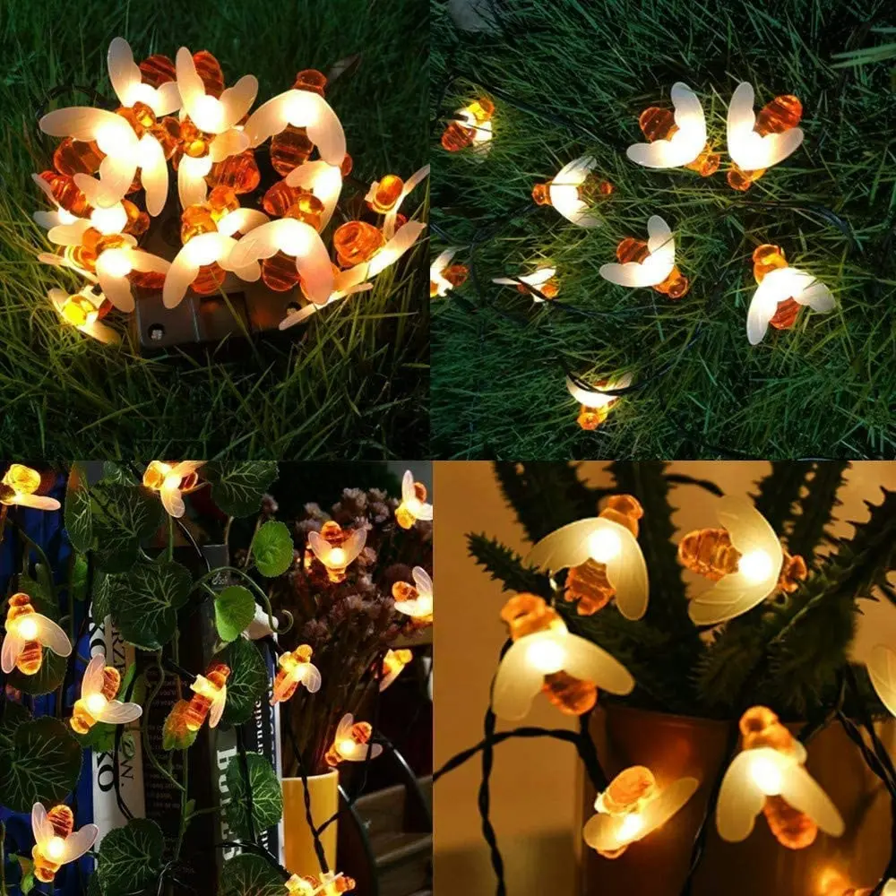 30-LED Honey Bee Outdoor Solar String LightsBee Decor Lights-Warm White