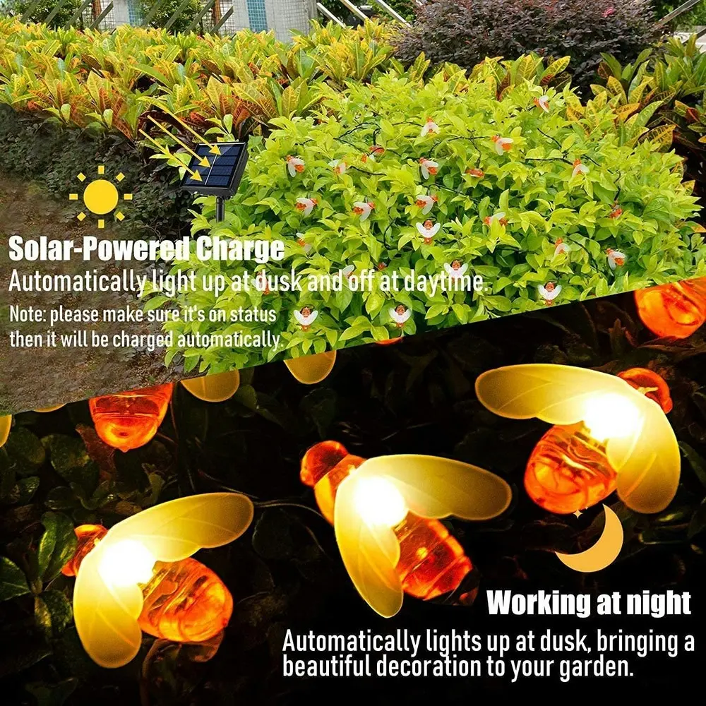 30-LED Honey Bee Outdoor Solar String LightsBee Decor Lights-Warm White