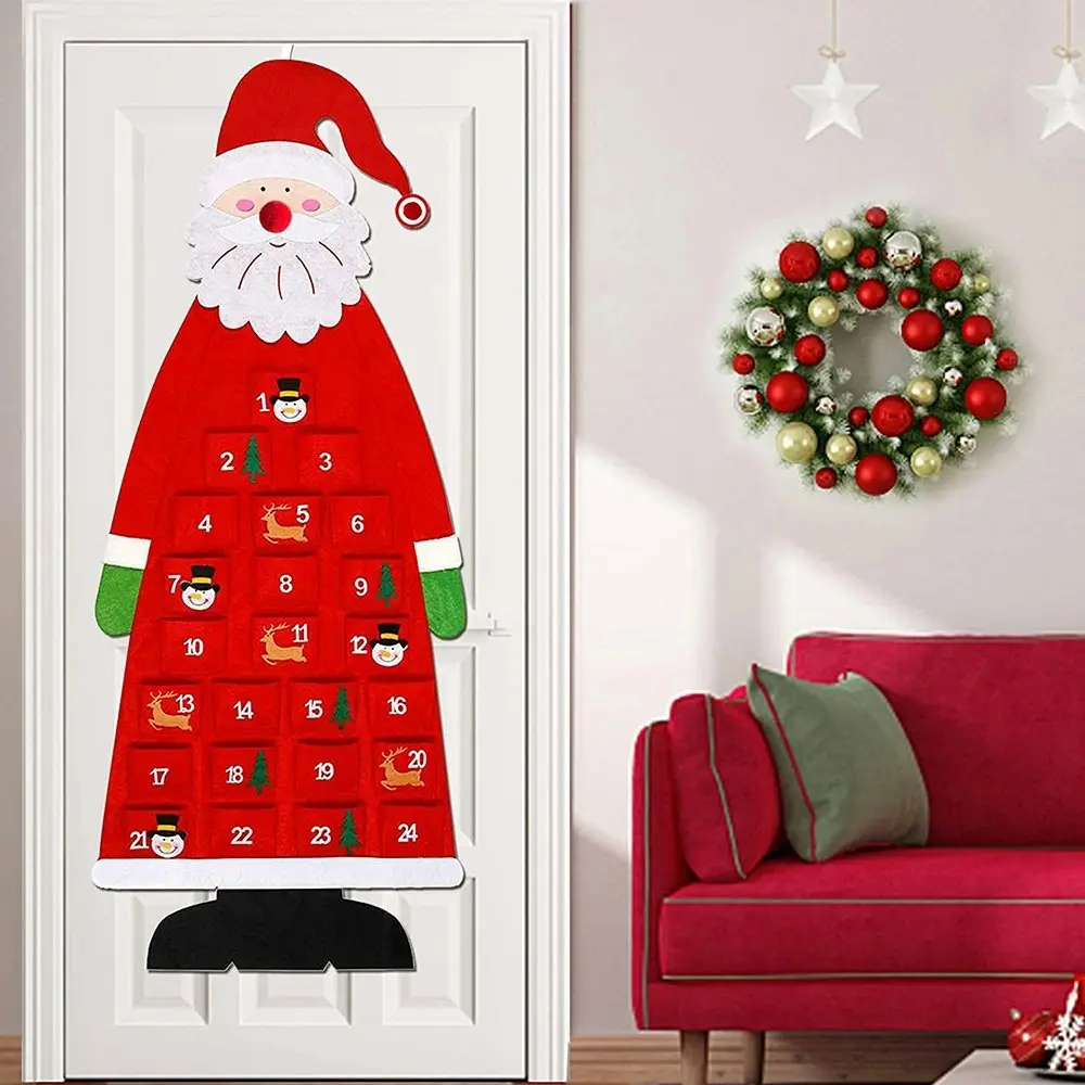 Wall Hanging Felt Santa Christmas Countdown Calendar With 24 Days Pockets