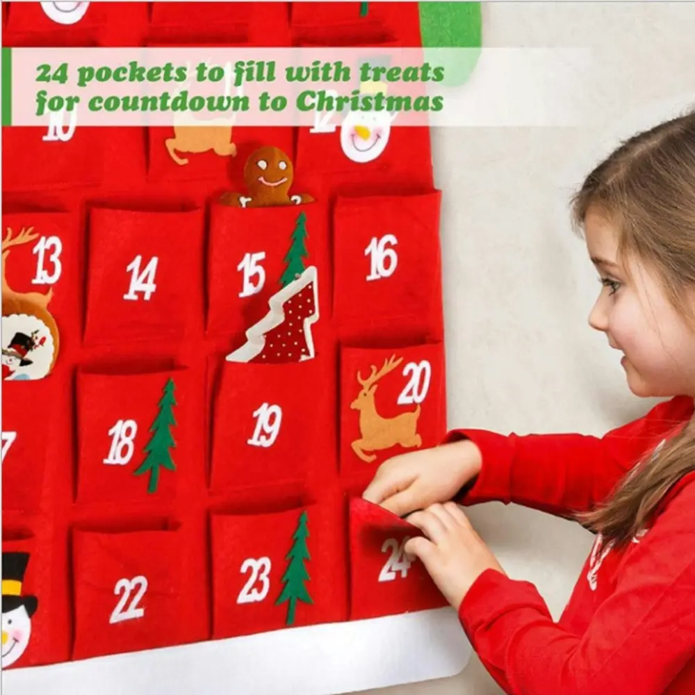 Wall Hanging Felt Santa Christmas Countdown Calendar With 24 Days Pockets