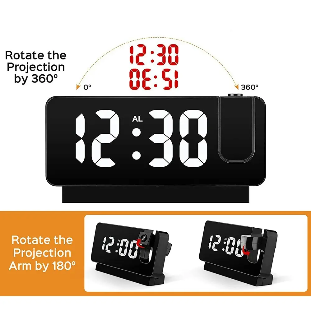 LED Digital Electronic Alarm Clock 180¡ãRotatable Projection USB Desktop Clock