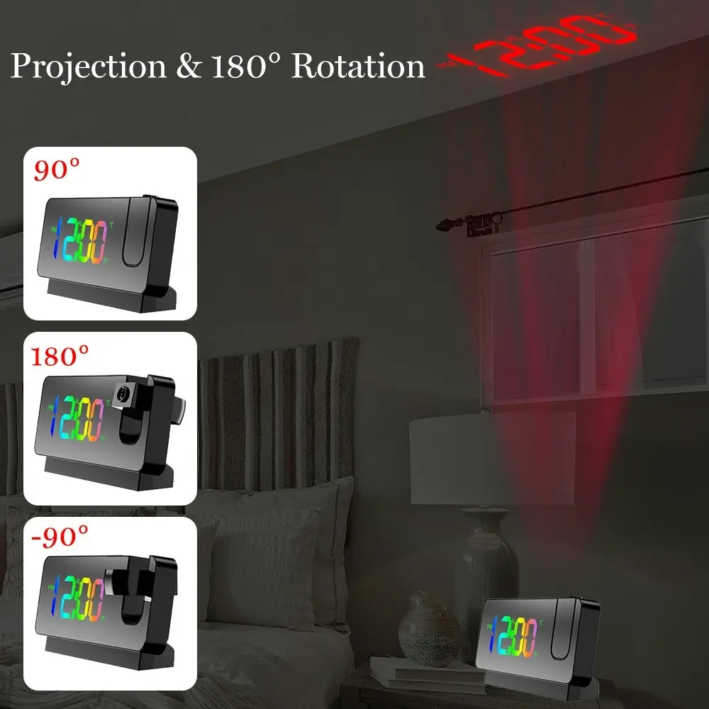 LED Digital Electronic Alarm Clock 180¡ãRotatable Projection USB Desktop Clock