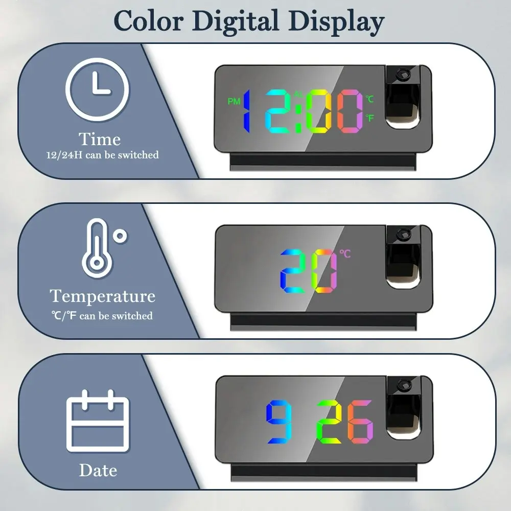 LED Digital Electronic Alarm Clock 180¡ãRotatable Projection USB Desktop Clock