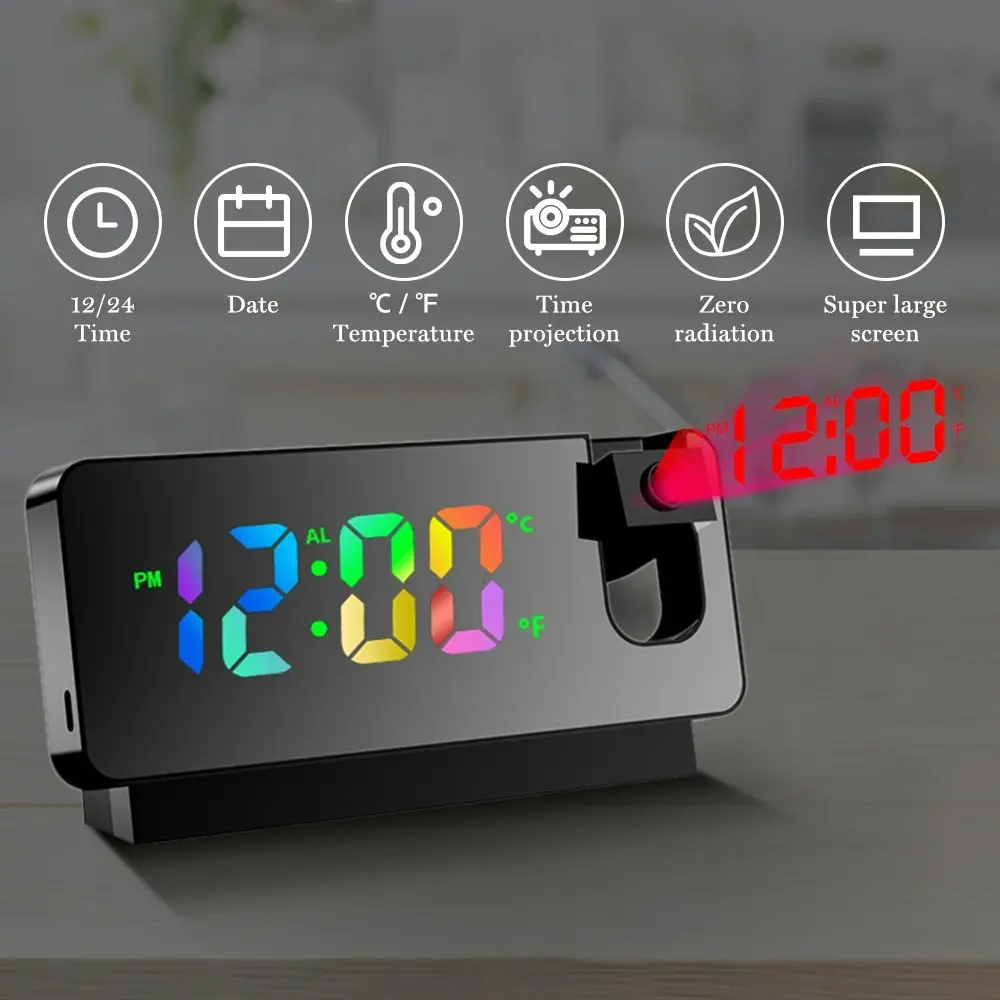 LED Digital Electronic Alarm Clock 180¡ãRotatable Projection USB Desktop Clock