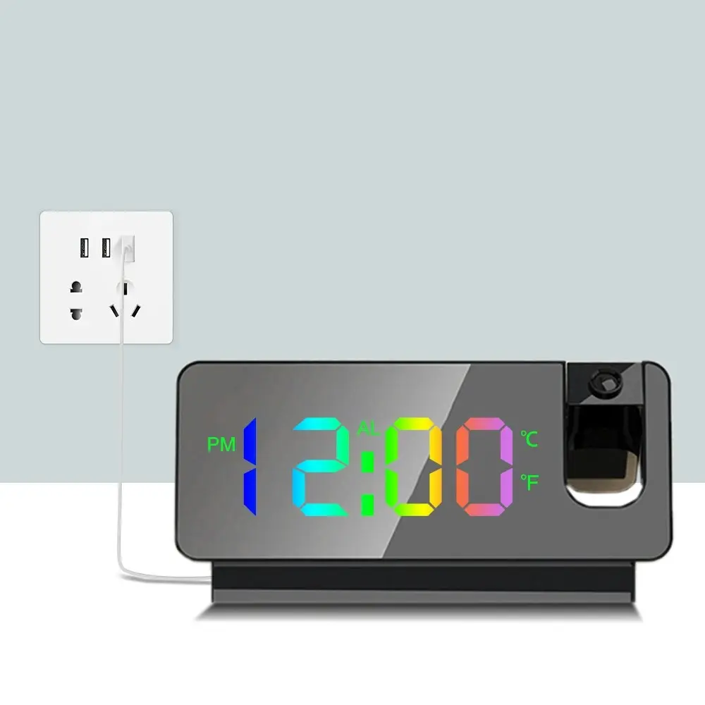 LED Digital Electronic Alarm Clock 180¡ãRotatable Projection USB Desktop Clock