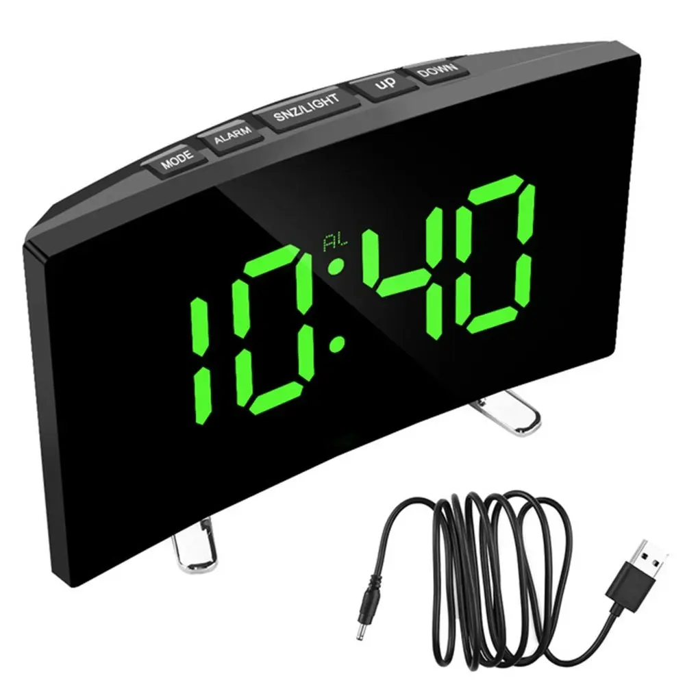 Digital Alarm Clock Curved Dimmable Led Electronic Desktop Clock