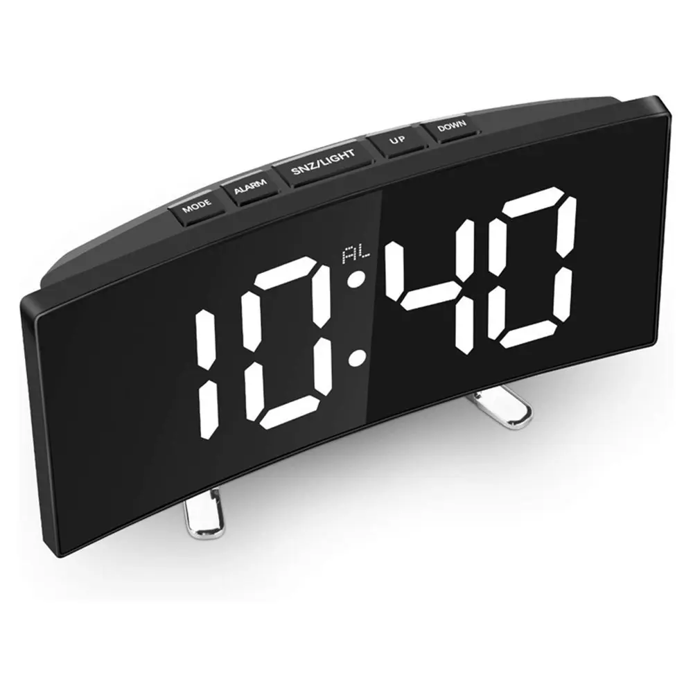 Digital Alarm Clock Curved Dimmable Led Electronic Desktop Clock