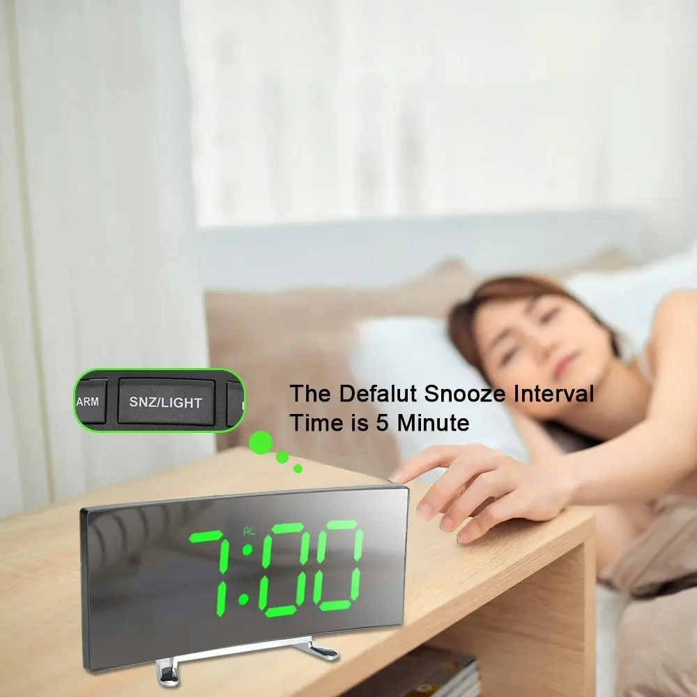 Digital Alarm Clock Curved Dimmable Led Electronic Desktop Clock