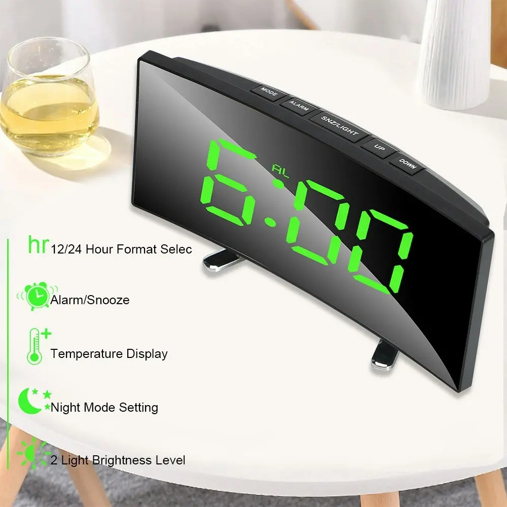 Digital Alarm Clock Curved Dimmable Led Electronic Desktop Clock