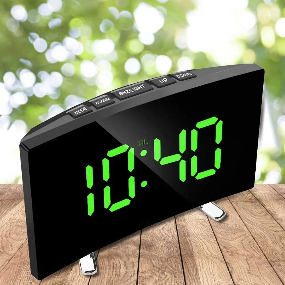 Digital Alarm Clock Curved Dimmable Led Electronic Desktop Clock